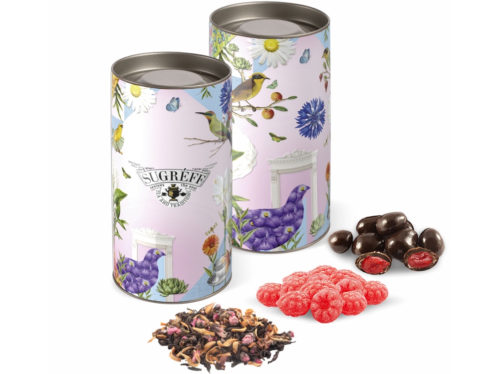 Подарочный набор с чаем, леденцами и вишней в шоколаде в тубусе с логотипом СУГРЕВЪ | Print Logo