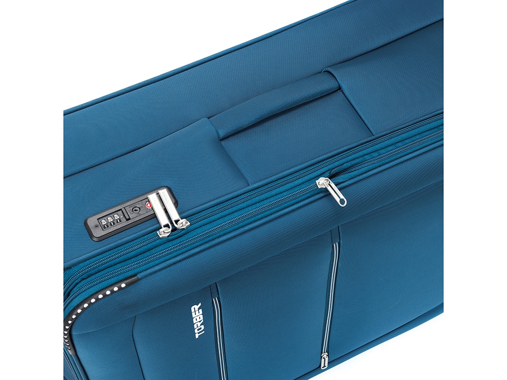 Чемодан TORBER ВИВИ, синий, полиэстер, 48 х 28 х 78 см, 89 л