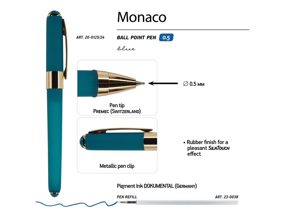 Ручка пластиковая шариковая Monaco, 0,5мм, синие чернила, морская волна