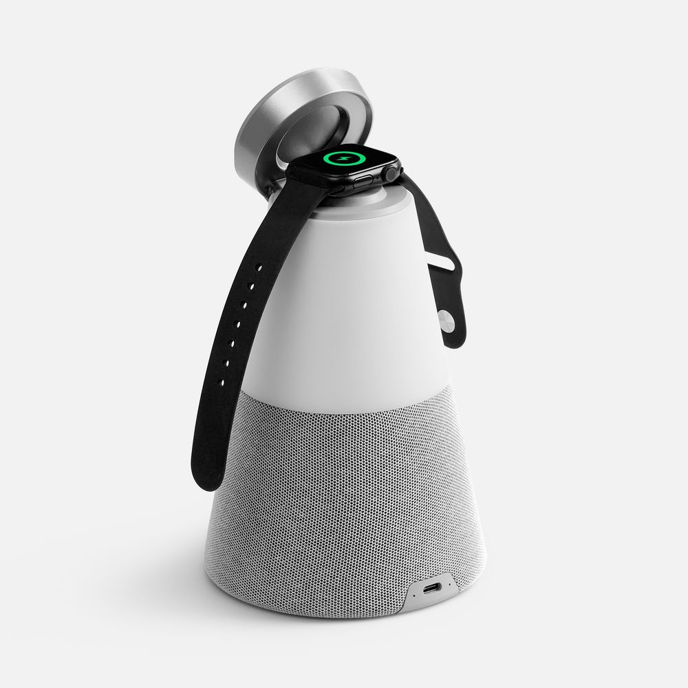 Bluetooth-колонка с беспроводной зарядкой и подсветкой Cone Sonance фото на сайте Print Logo.