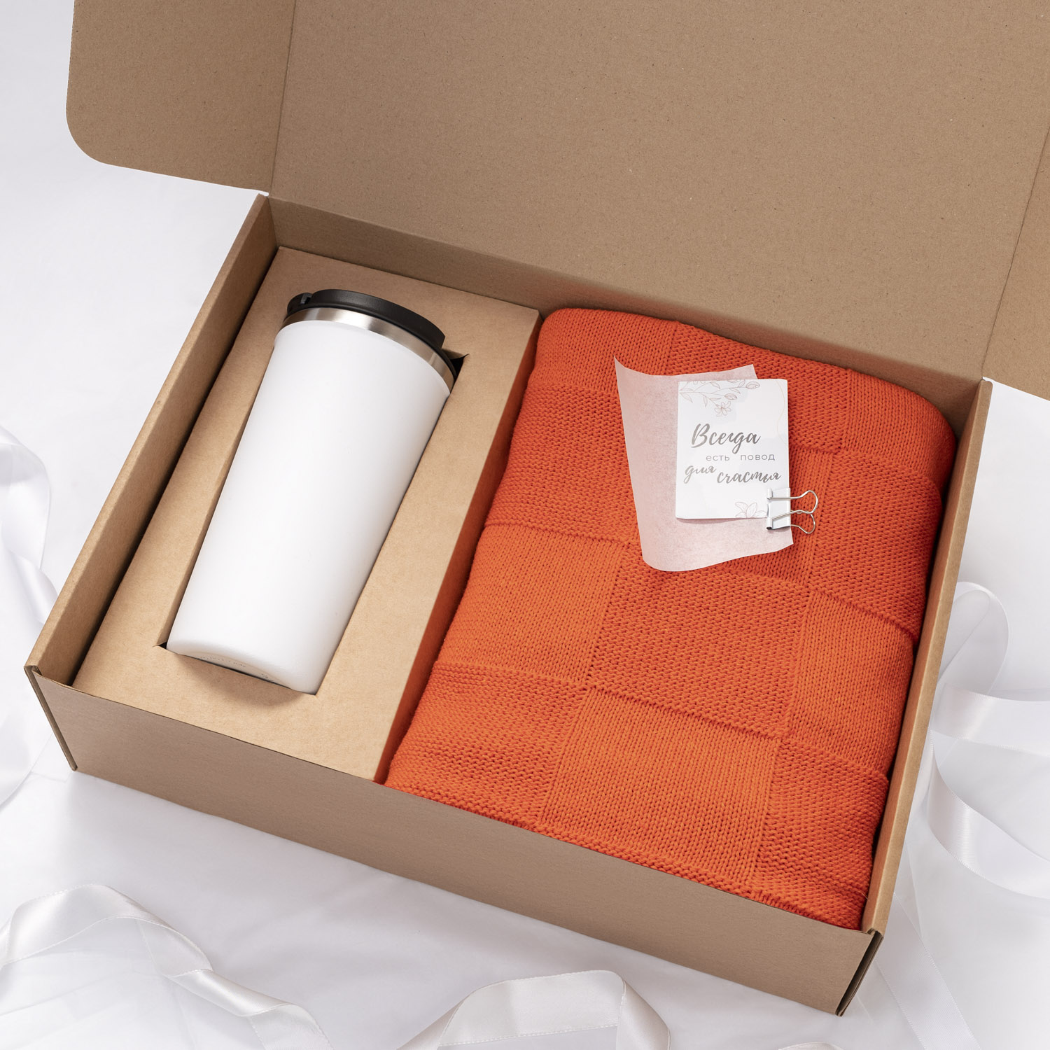 Плед Селла (Cella) вязаный, оранжевый (без подарочной коробки)