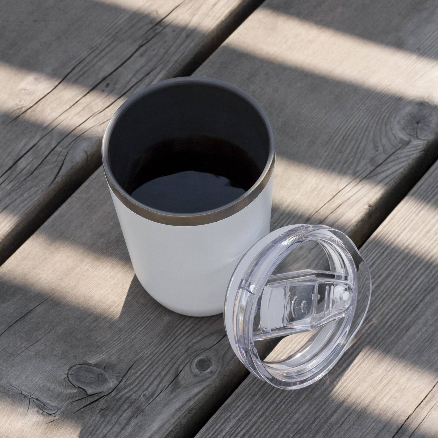 Термокружка вакуумная с керамическим покрытием Arctic, белый/синий — пример нанесения логотипа (Portobello Термокружки) | Print Logo