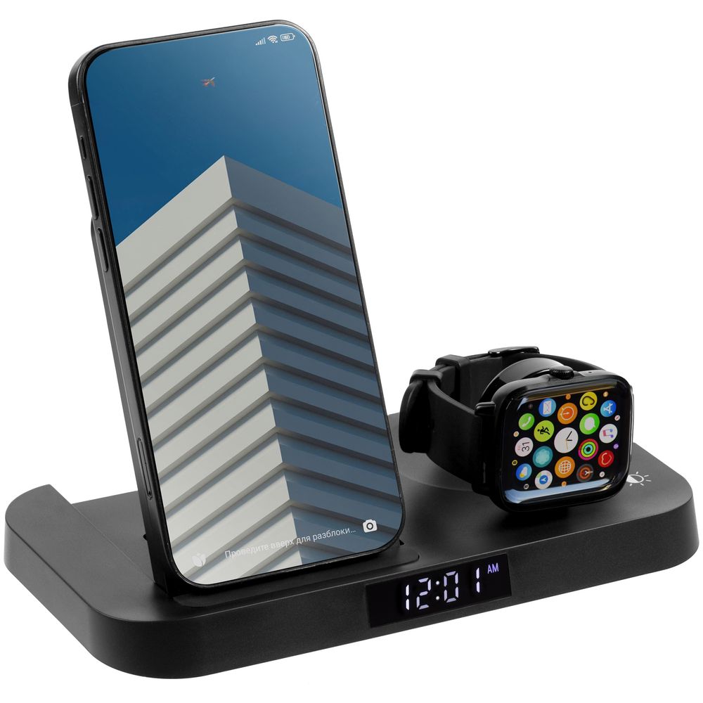 Зарядная станция с часами Clock Nest с логотипом Uniscend | Print Logo