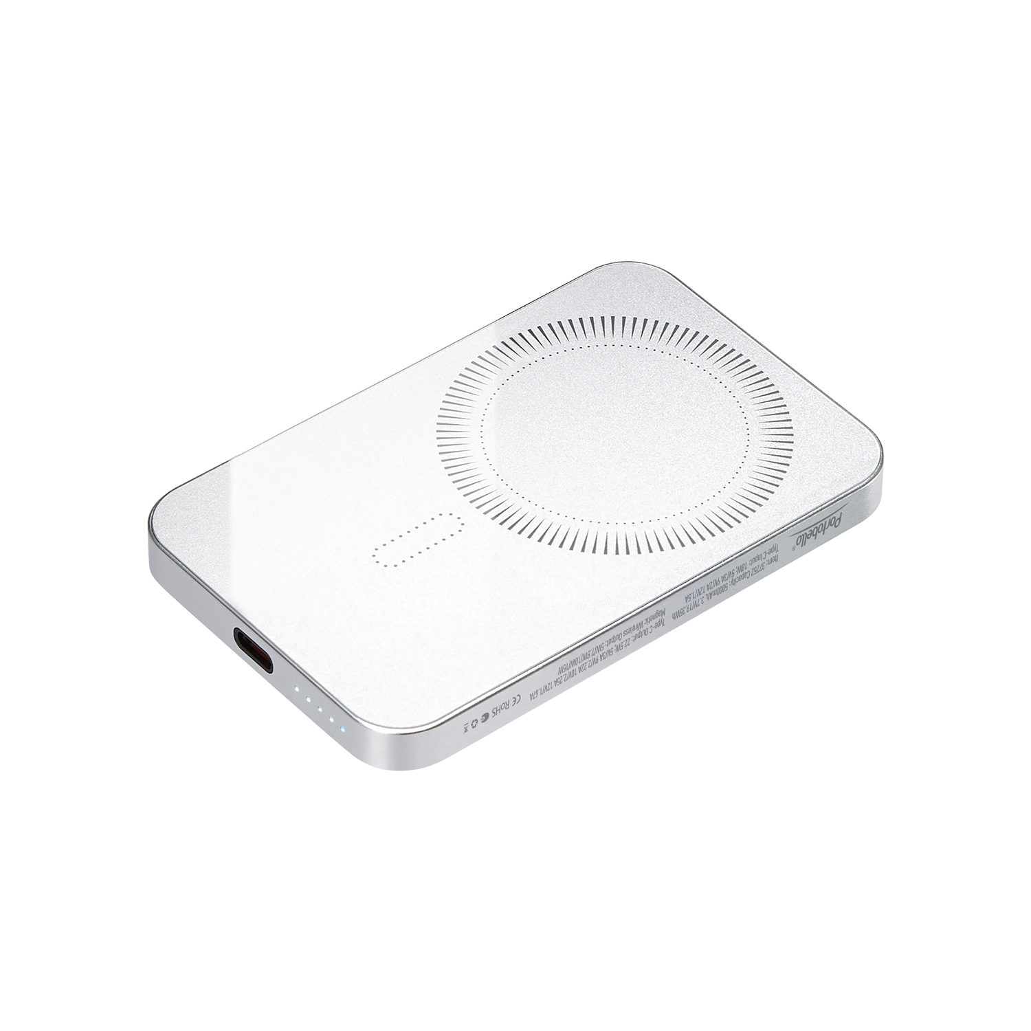 Внешний аккумулятор Artex PD 5000mAh с функцией беспроводной зарядки 15W, титановый с логотипом Portobello Внешние Аккумуляторы | Print Logo