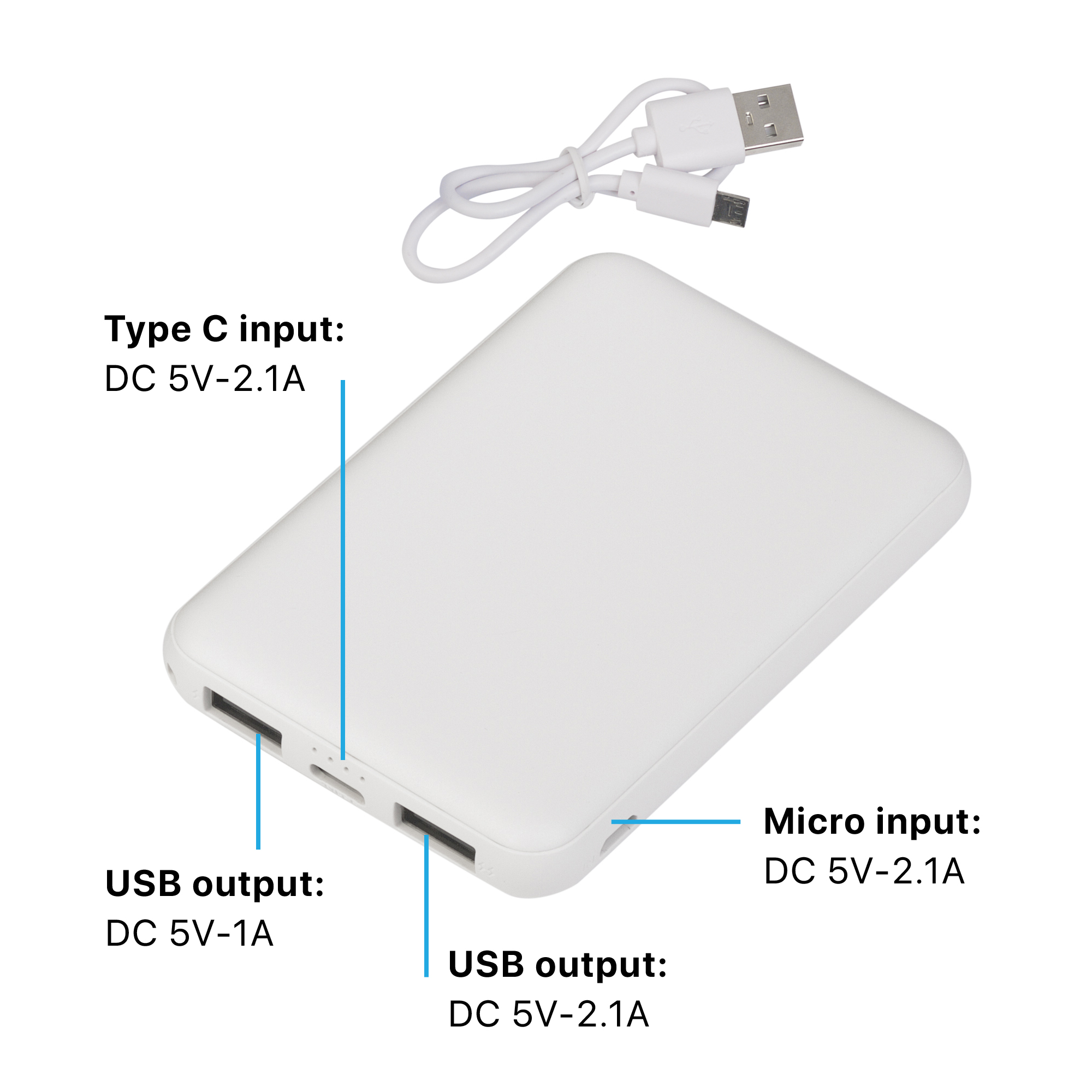 Зарядное устройство "Compact", 5000 mAh, белый, белый