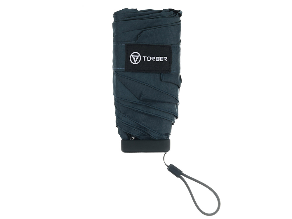 Зонт складной женский TORBER, механика, 5 сложений, синий, каркас алюминий, эпонж, пластиковая ручка, диаметр 91 см