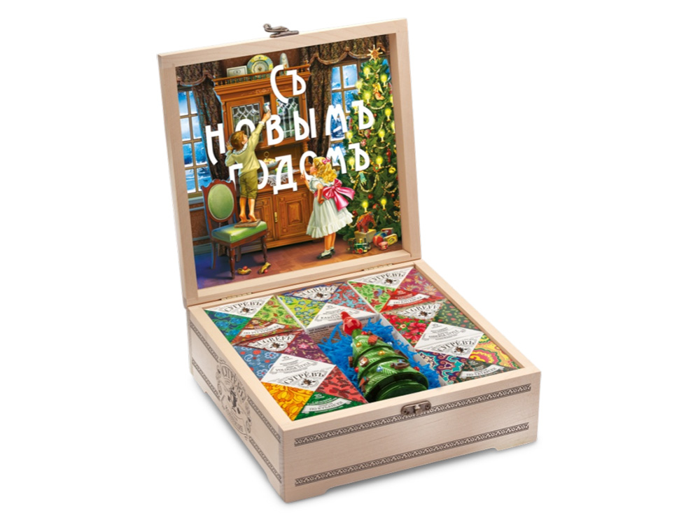 Подарочный набор Народы России с чаем и вареньем в деревянной шкатулке без лого с логотипом СУГРЕВЪ | Print Logo