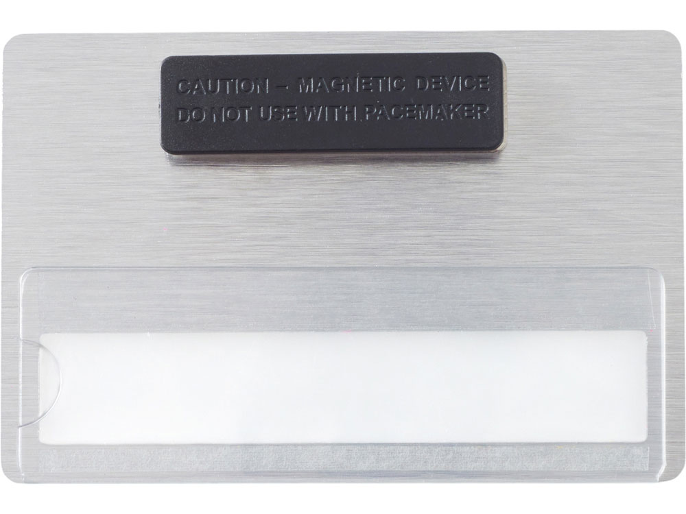 Бейдж металл+ загибушка прозрачная, 90х60мм, серебристый