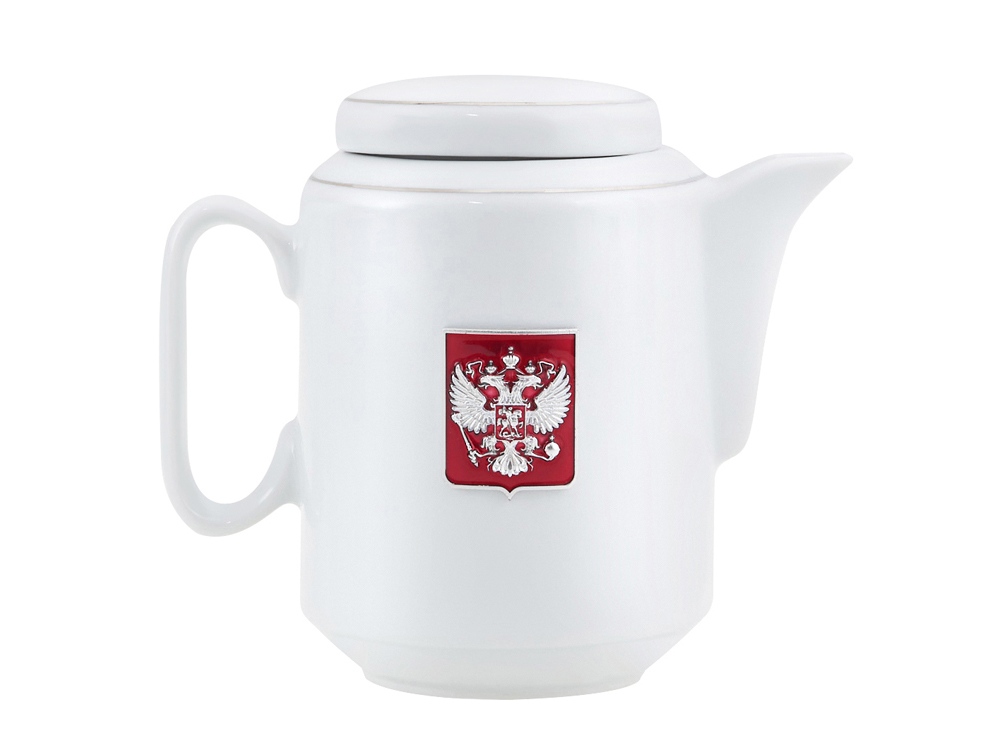 Чайный набор с подстаканником и фарфоровым чайником ЭГОИСТ-М, серебристый/белый