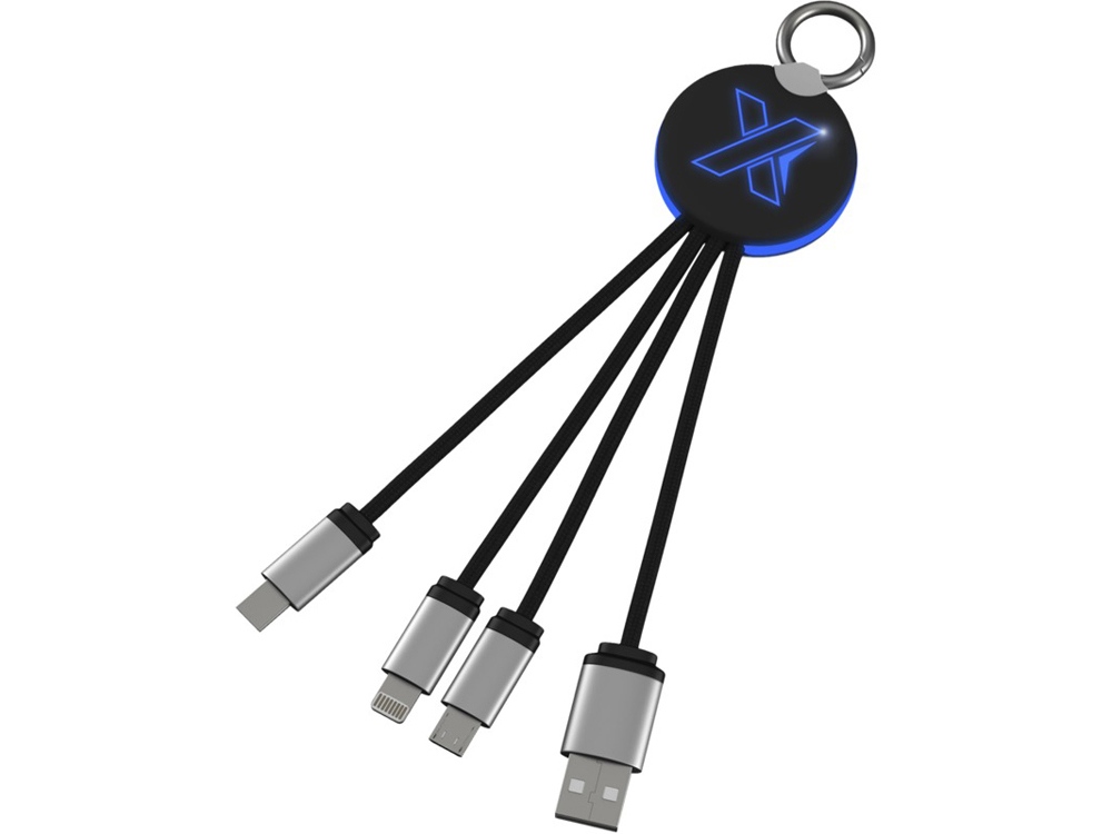 Кабель 3 в 1 с круглым брелоком и подсветкой с логотипом SCX.design | Print Logo