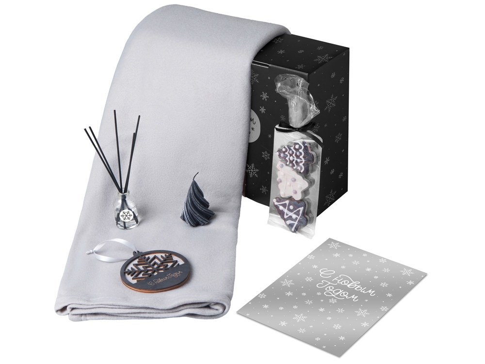 Подарочный набор с пледом, свечой и диффузором, серый