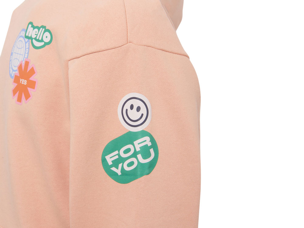 Толстовка с капюшоном оверсайз Berlin унисекс, лососевый, ДТФ, бренд тайп и лейбл