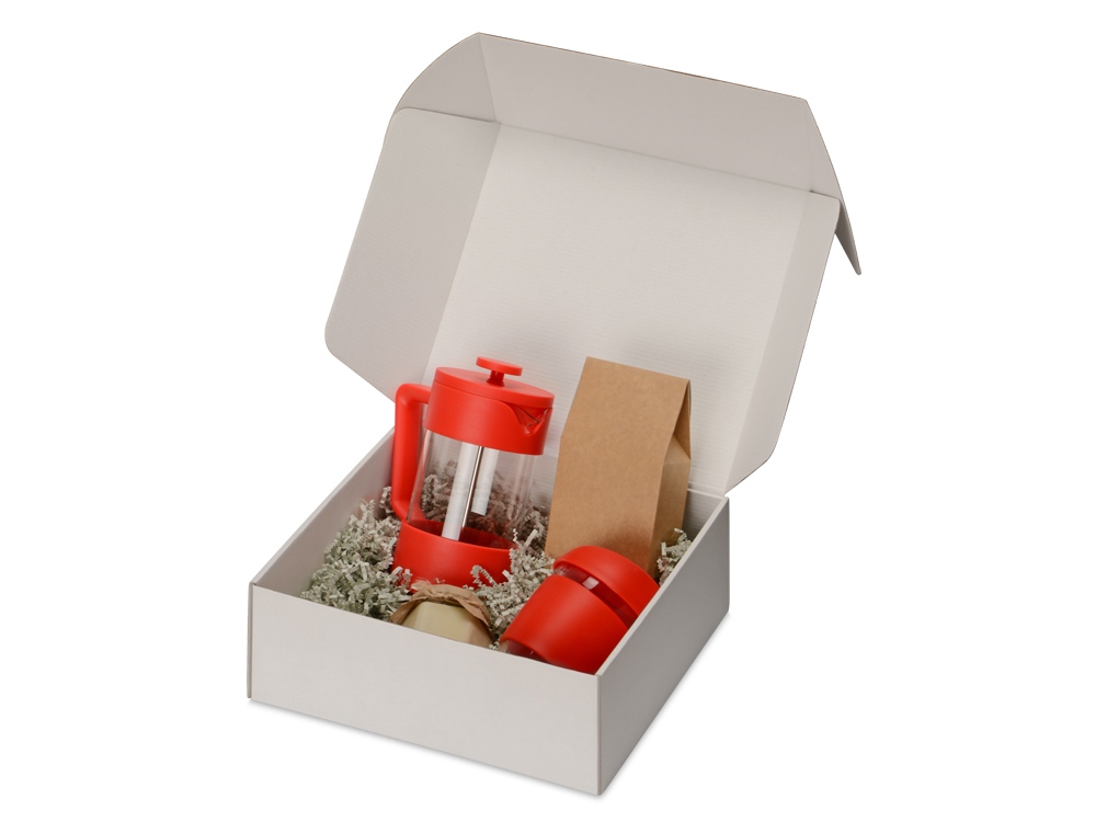 Подарочный набор с кофе, кружкой и френч-прессом Бодрое утро, красный