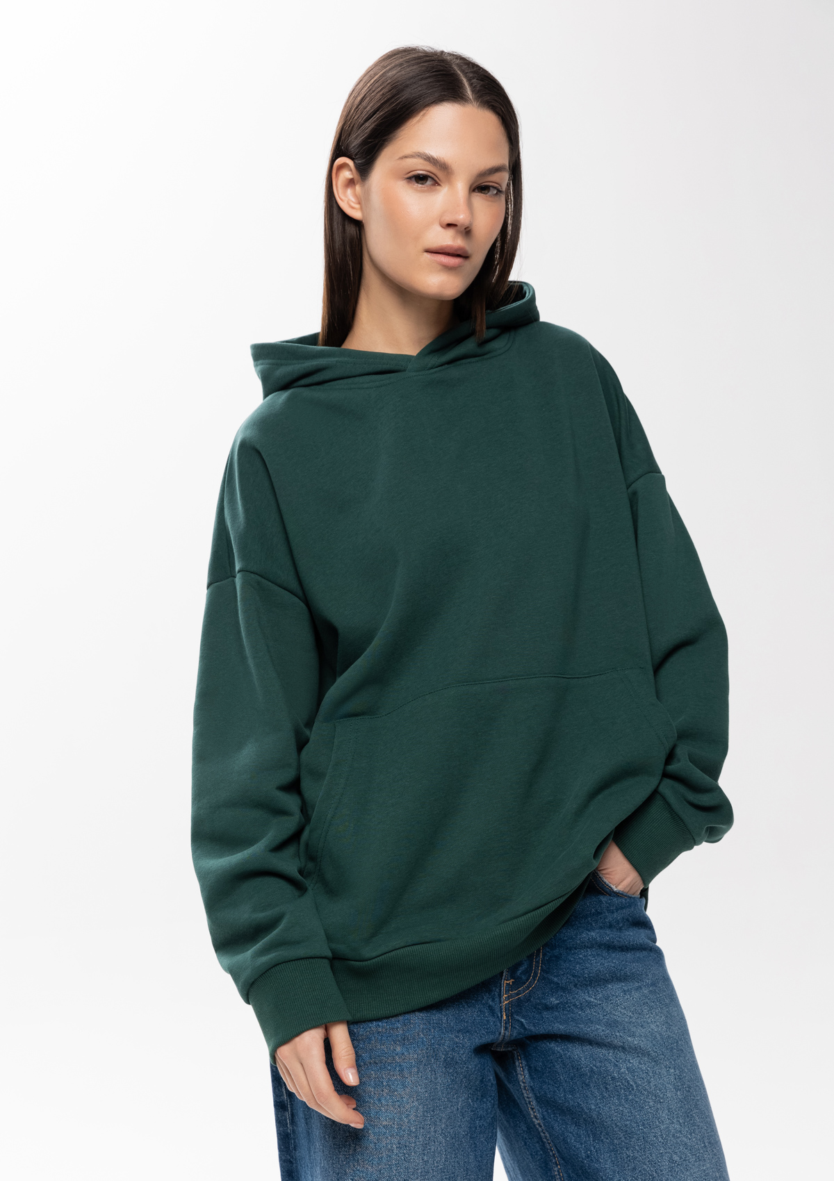 Худи унисекс STAN оверсайз футер без начёса 350, 66, Тёмно-зелёный,  (130)  (54/XXL)