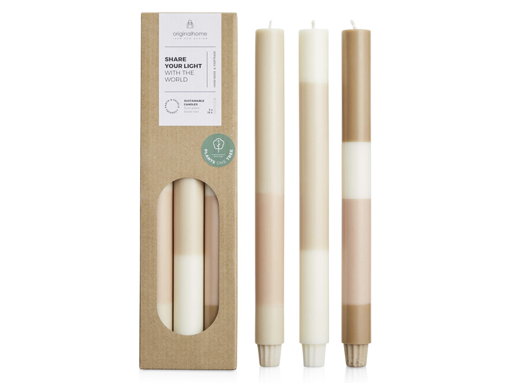 Набор свечей из растительного воска, 3 шт с логотипом Originalhome | Print Logo