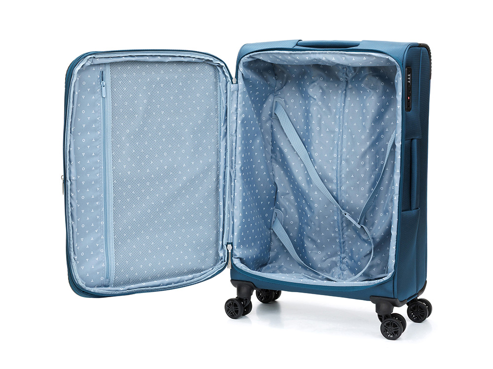 Чемодан TORBER ВИВИ, синий, полиэстер, 44 х 25 х 67 см, 63 л