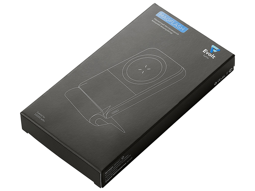 Беспроводной внешний аккумулятор с подсветкой лого и подставкой Magflash, 10000 мАч, 15 Вт, черный