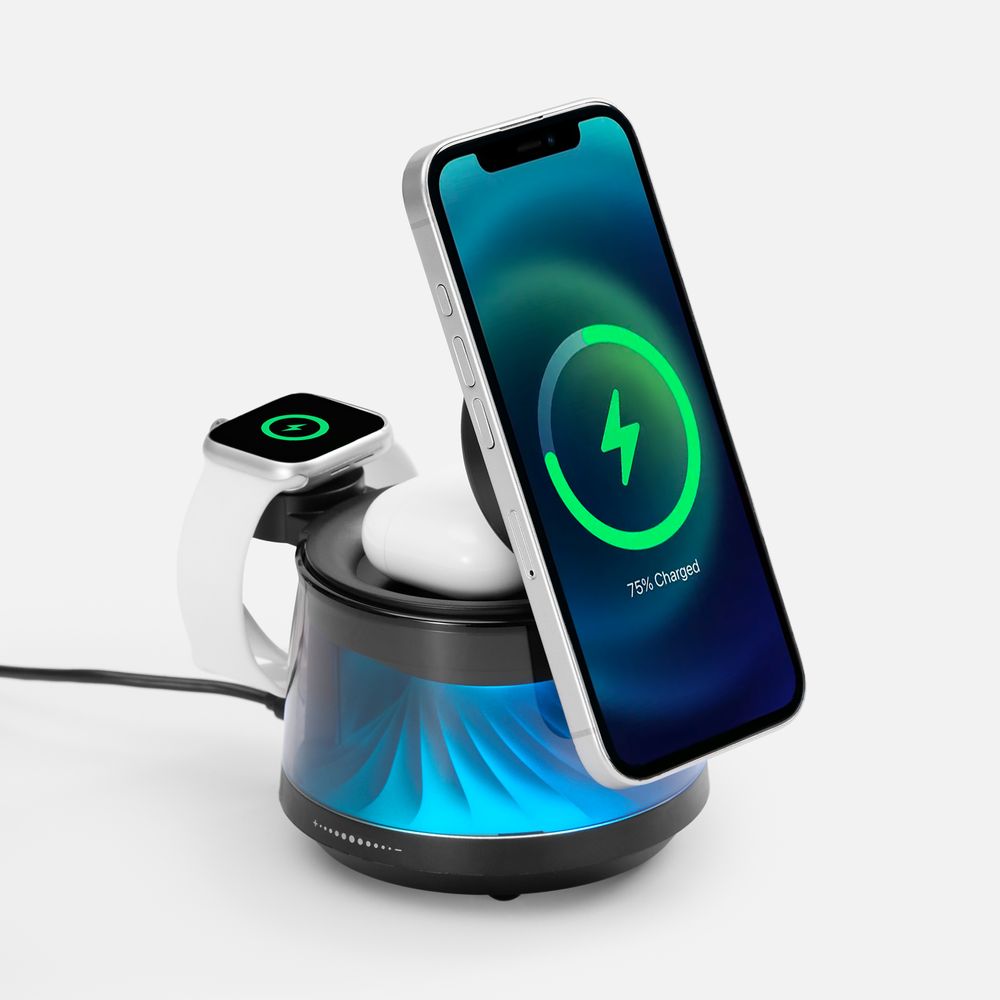 Bluetooth-колонка с подсветкой и беспроводной зарядкой Quantium с логотипом Uniscend | Print Logo