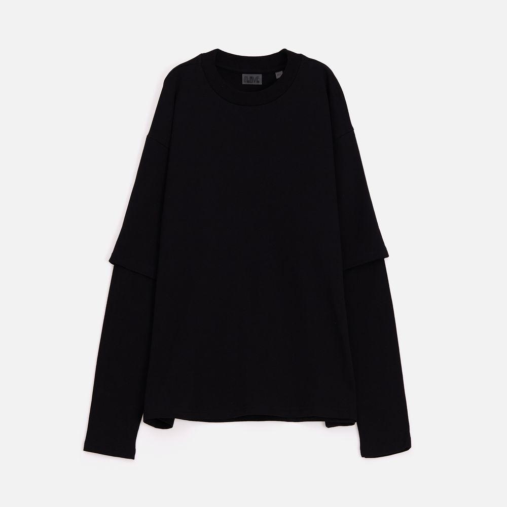 Футболка оверсайз с двойным рукавом Kosmos, черная, размер XS/S