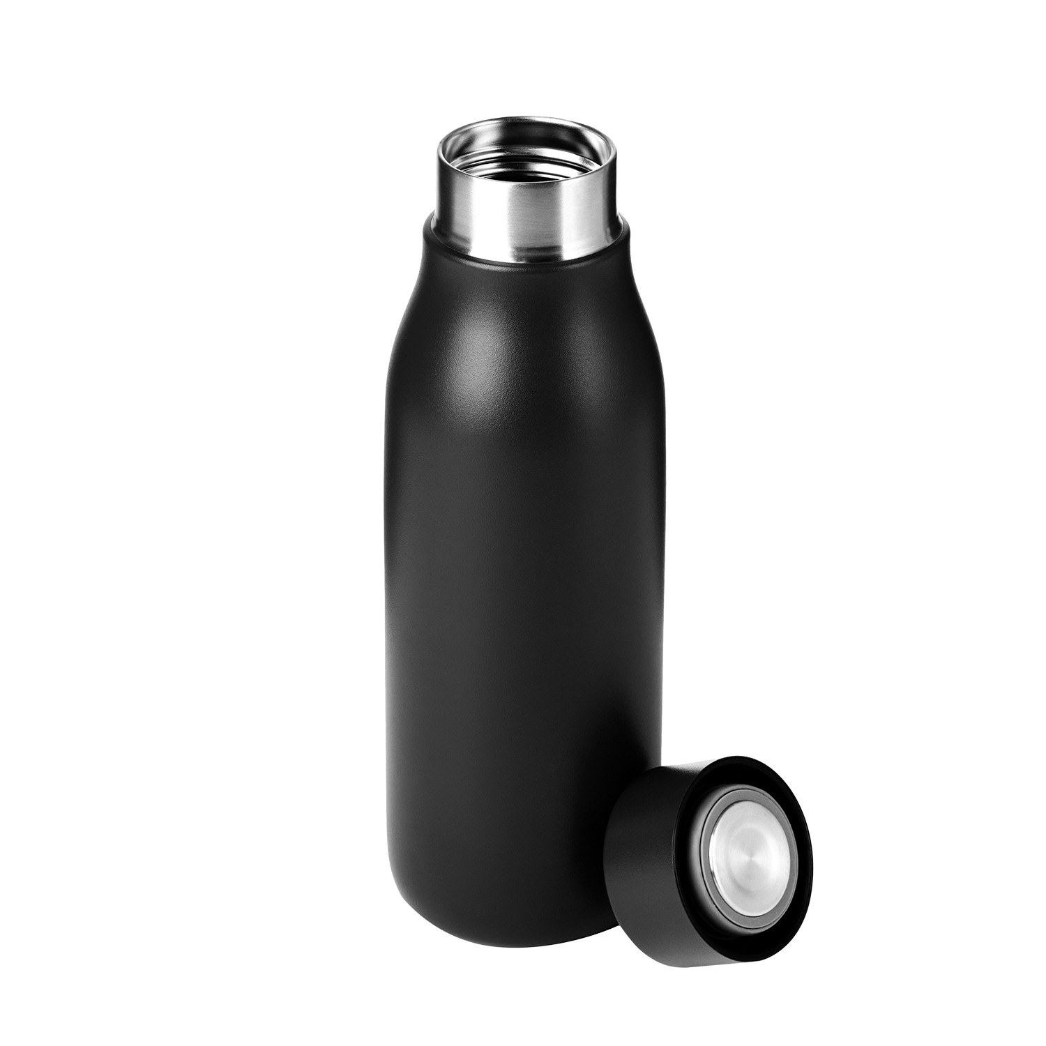 Термобутылка вакуумная герметичная Sevilla, черная — пример нанесения логотипа (Portobello Термокружки) | Print Logo