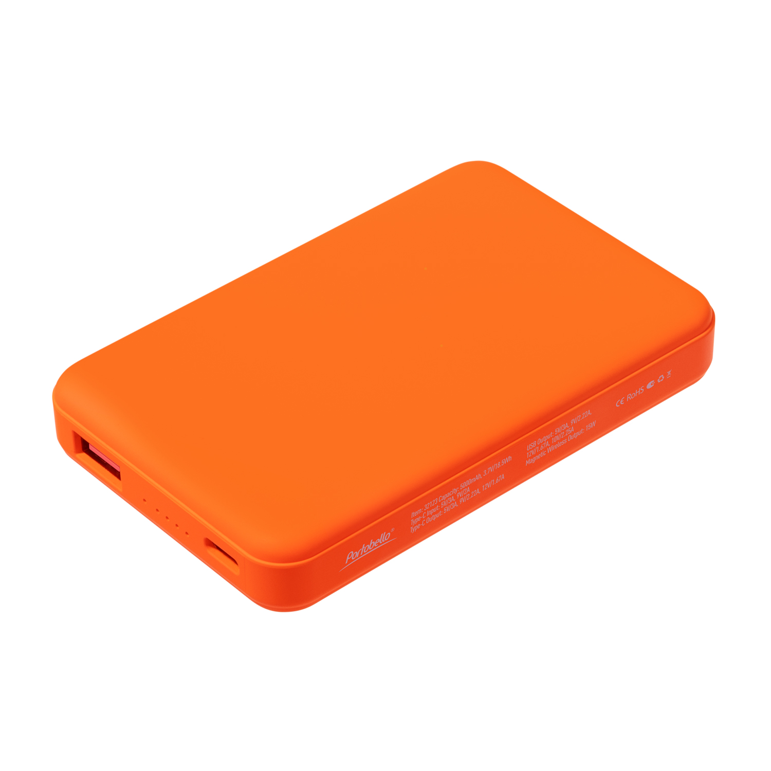 Внешний аккумулятор Ларго PD (Largo PD) 5000mAh с функцией беспроводной зарядки 15W, оранжевый