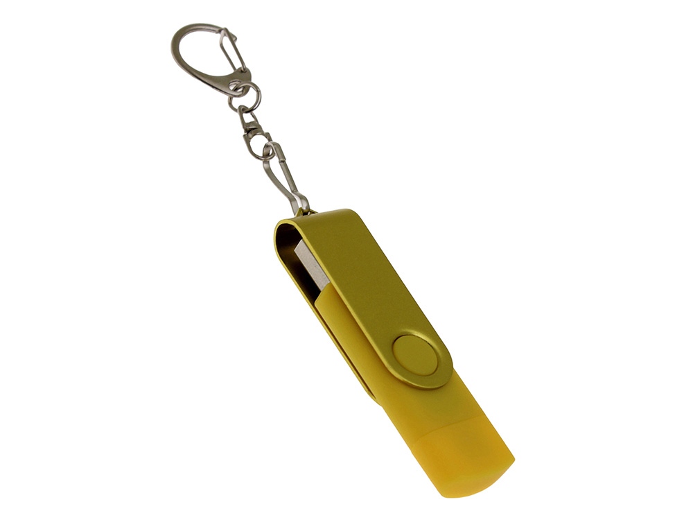 USB 2.0- флешка на 128 Гб с поворотным механизмом и дополнительным разъемом Type-C с логотипом  | Print Logo