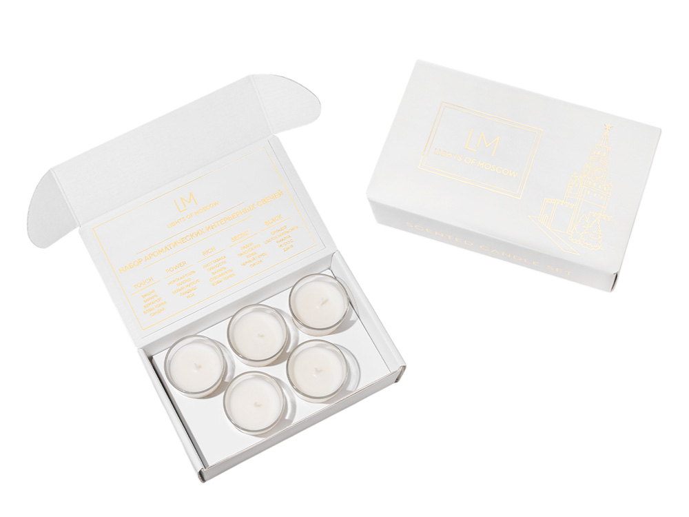 Набор ароматических свечей, 5*50 мл с логотипом Lights of Moscow | Print Logo
