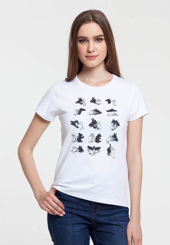 Футболка женская «Неочевидное» — пример нанесения логотипа (Принтэссенция) | Print Logo