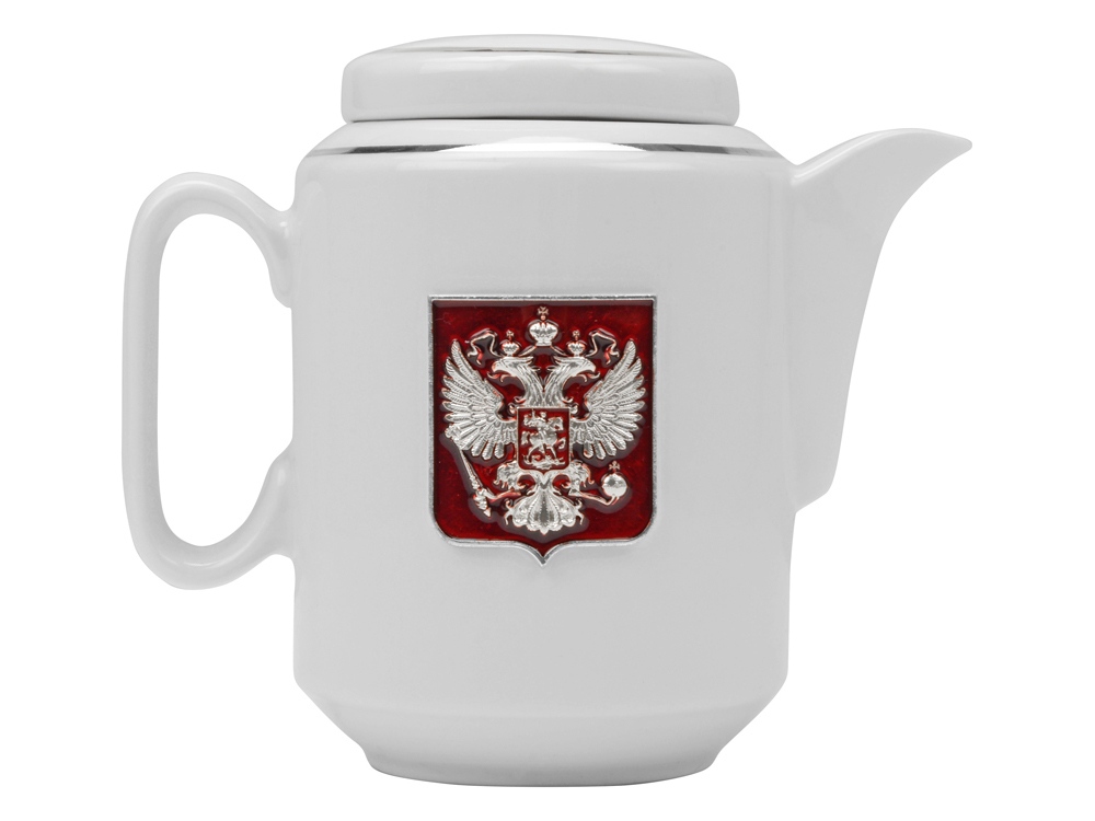 Чайный набор с подстаканником и фарфоровым чайником ЭГОИСТ-М, серебристый/белый