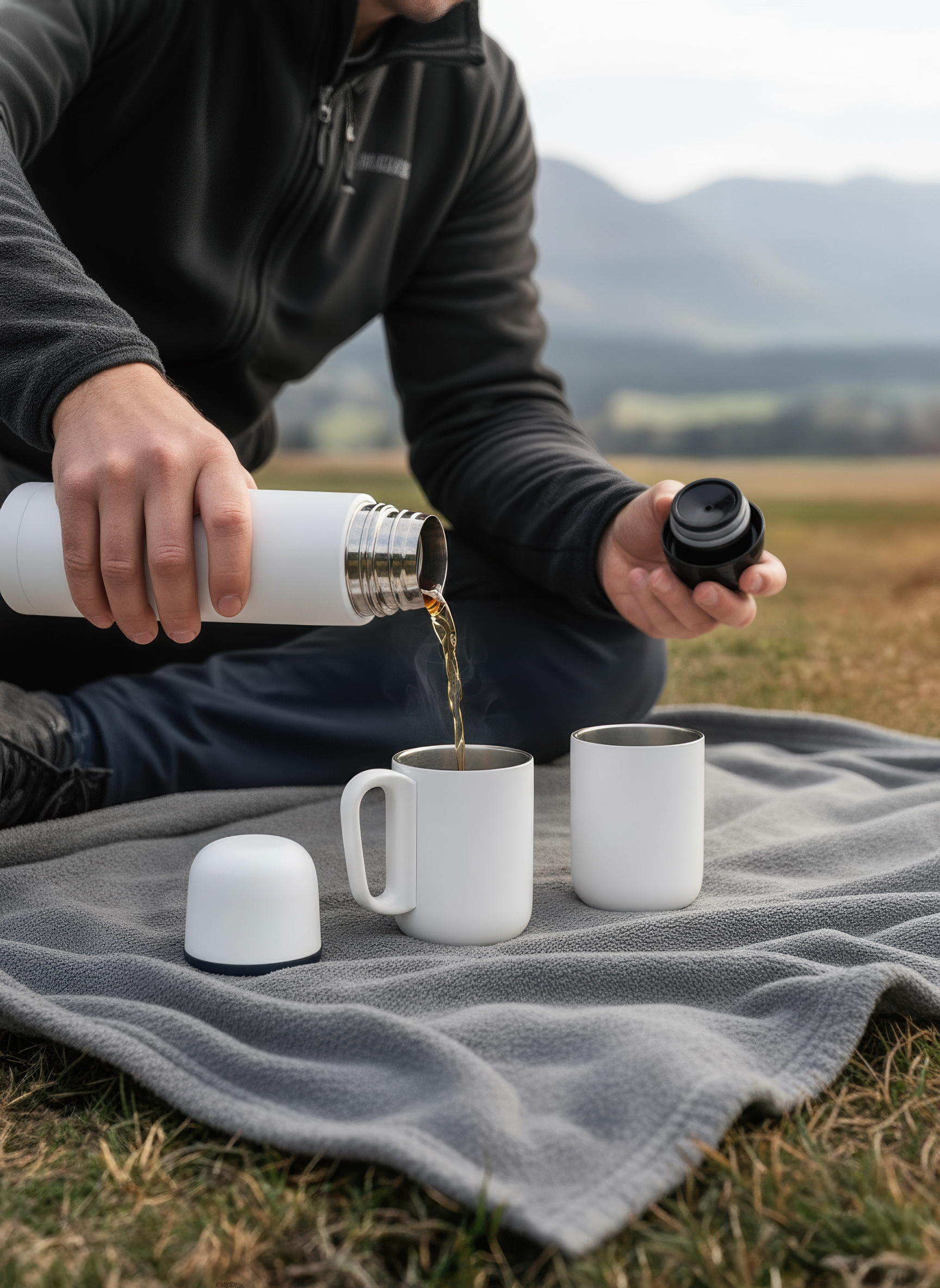 Набор "Гейзер" (термос, 2 кружки), покрытие пудра, белый