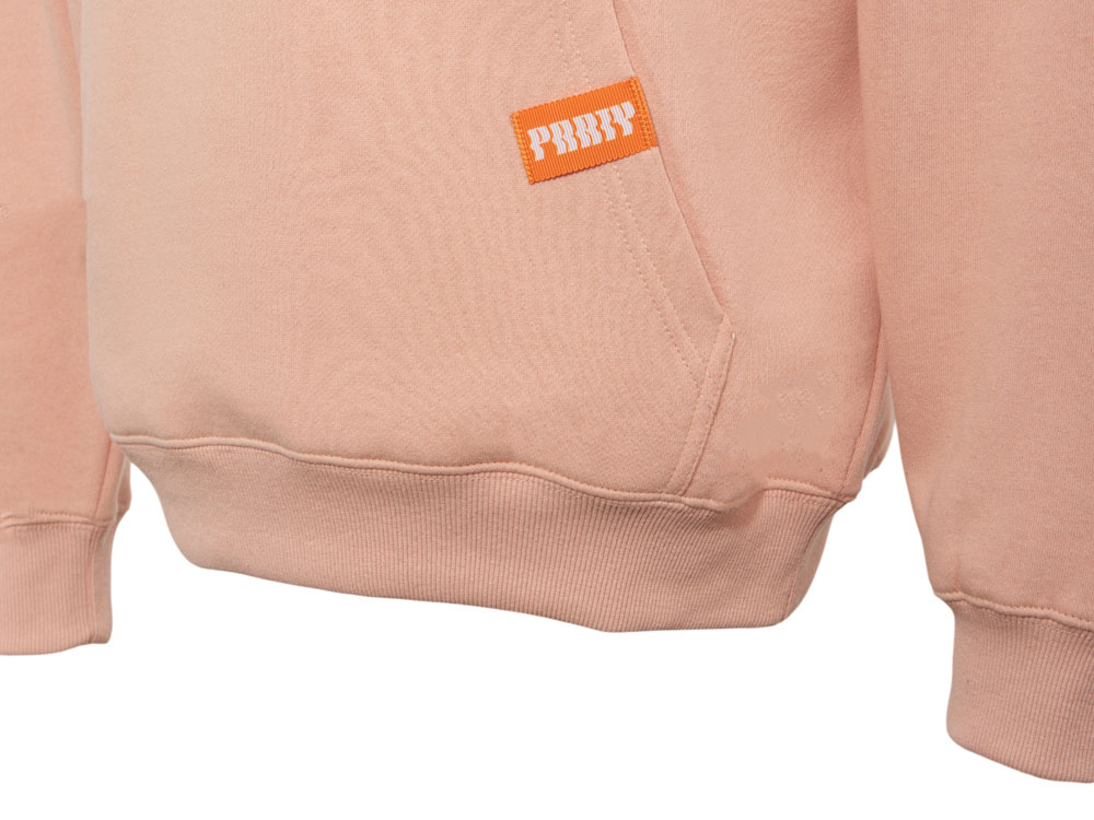 Толстовка с капюшоном оверсайз Berlin унисекс, лососевый, ДТФ, бренд тайп и лейбл