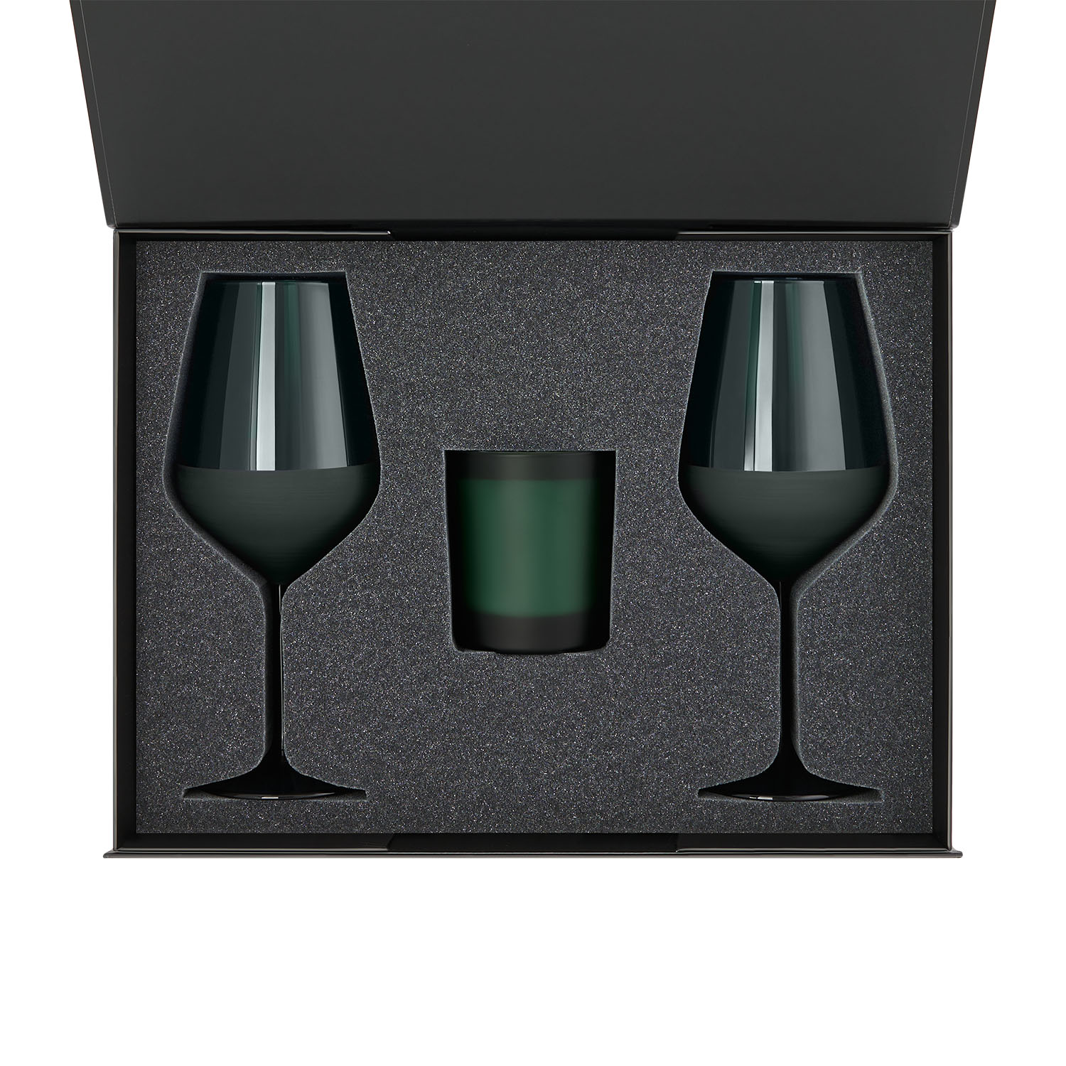 Ложемент под свечу Enigma + 2 бокала для вина в среднюю коробку-трансформер (арт. 695721) — пример нанесения логотипа (Portobello подарочная упаковка) | Print Logo