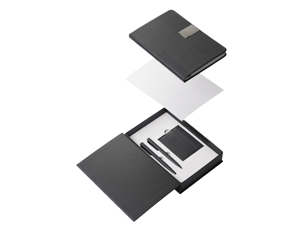 Подарочный набор Goethe с блокнотом А5, 2-мя ручками и картхолдером, черный