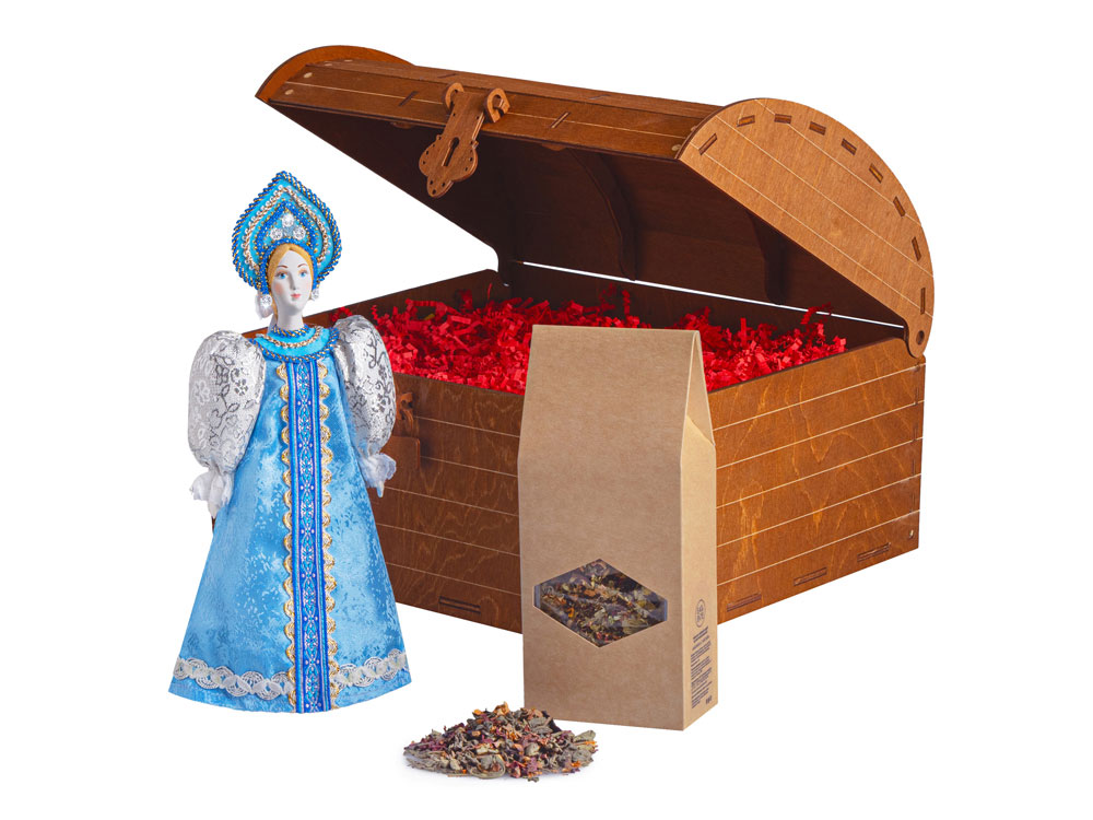 Подарочный набор: кукла фарфоровая, чай Малина с мятой с логотипом  | Print Logo