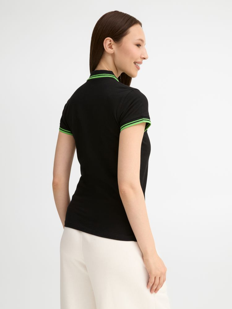 Рубашка поло женская Pasadena Women 200 с контрастной отделкой, черный/зеленый, размер XL