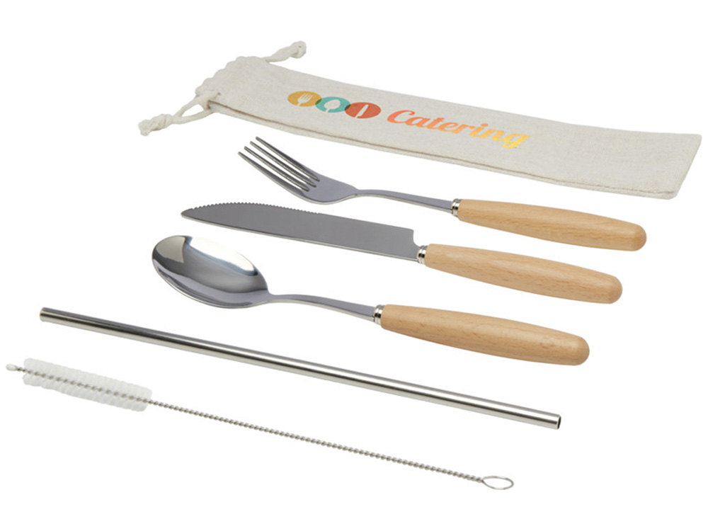 Набор столовых приборов из нержавеющей стали и бука Root из 5 предметов - Натуральный
