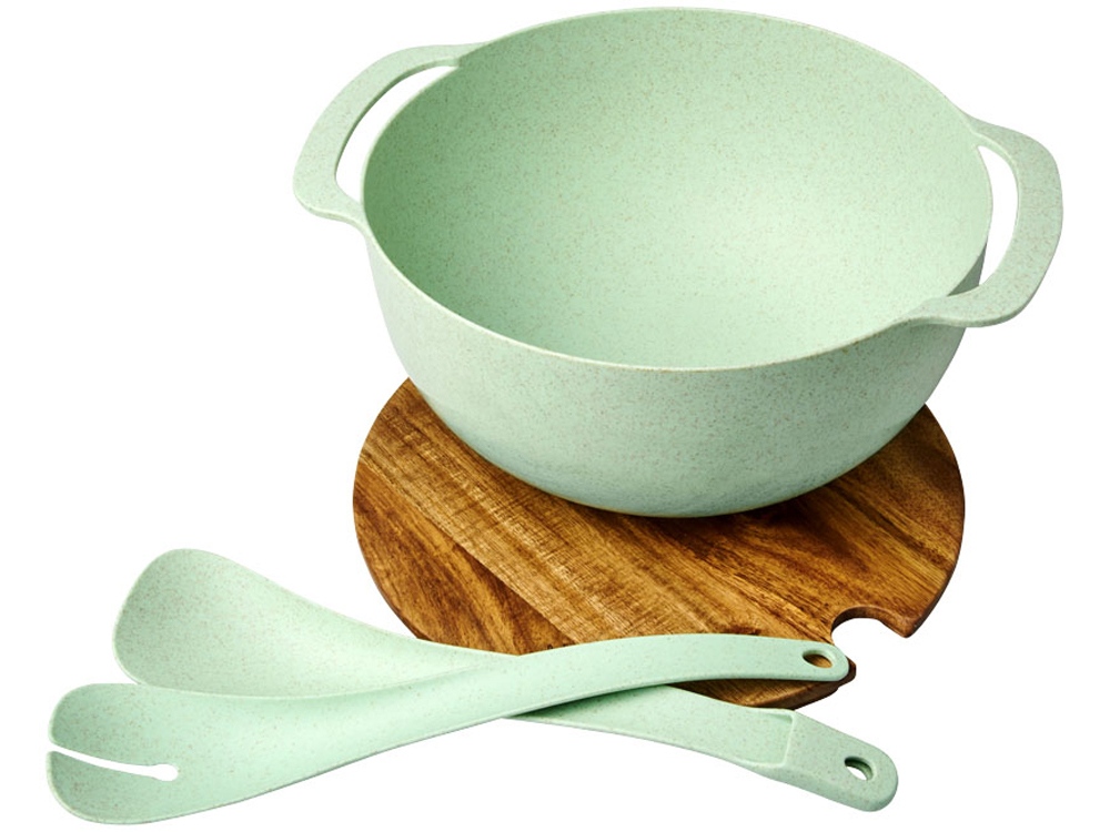 Салатница Lucha из пшеничного соломенного волокна с приборами,  мятный