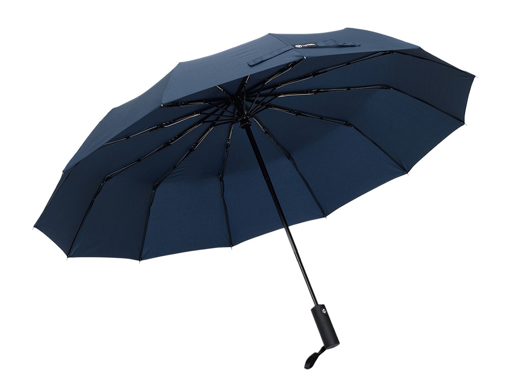 Зонт складной мужской TORBER, автомат, 3 сложения, синий, каркас сталь/файбергласс, эпонж, пластиковая ручка, диаметр 103 см