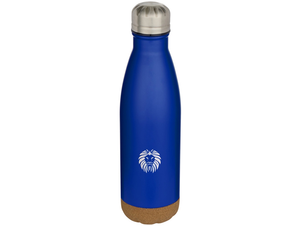 Бутылка для воды Cove из нержавеющей стали с двойными стенками и вакуумной изоляцией, объемом 500 мл, с пробковыми деталями - Ярко-синий