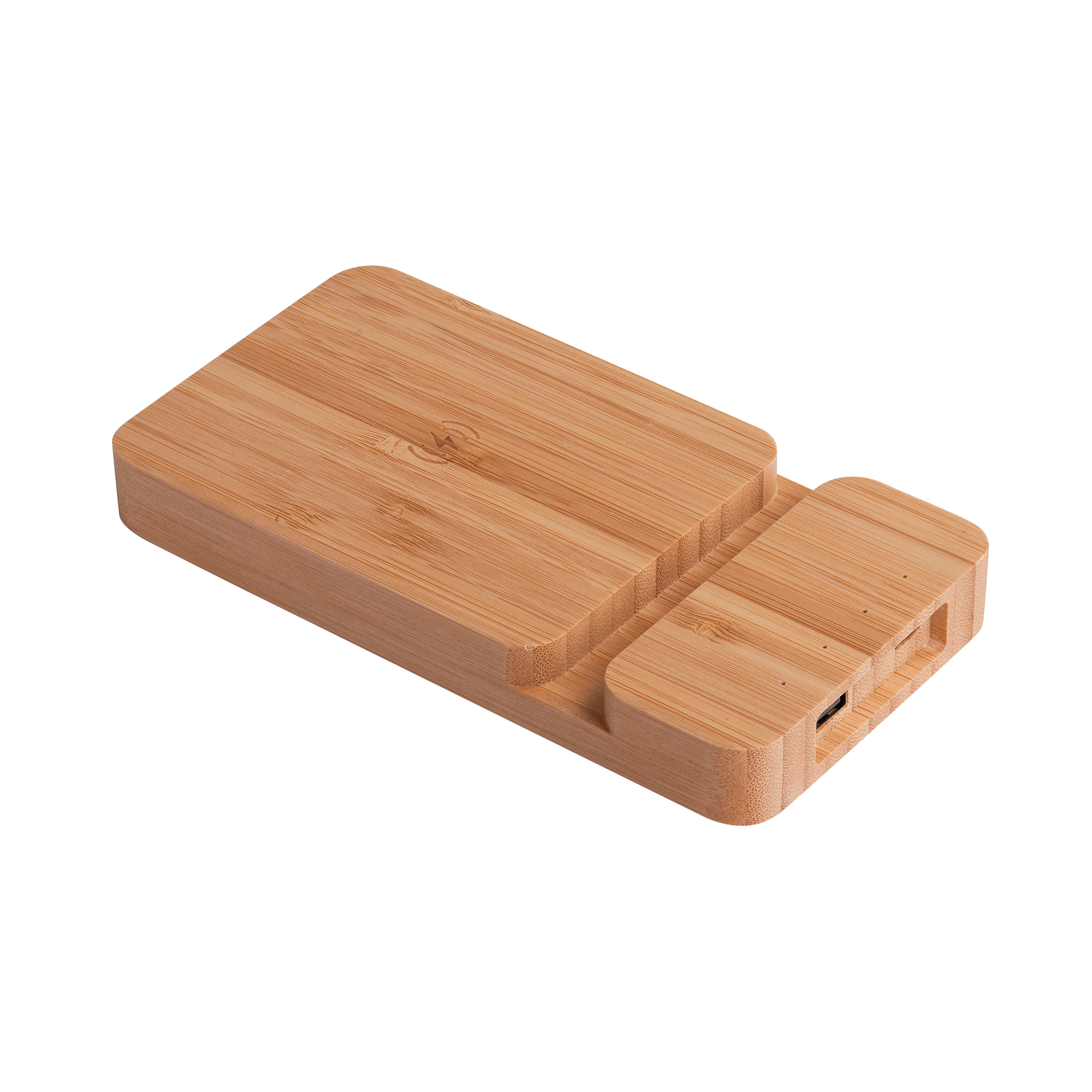 Беспроводное (10W) зарядное устройство "Bamboo Power" 5000 mAh с подставкой под смартфон, бамбук, бежевый