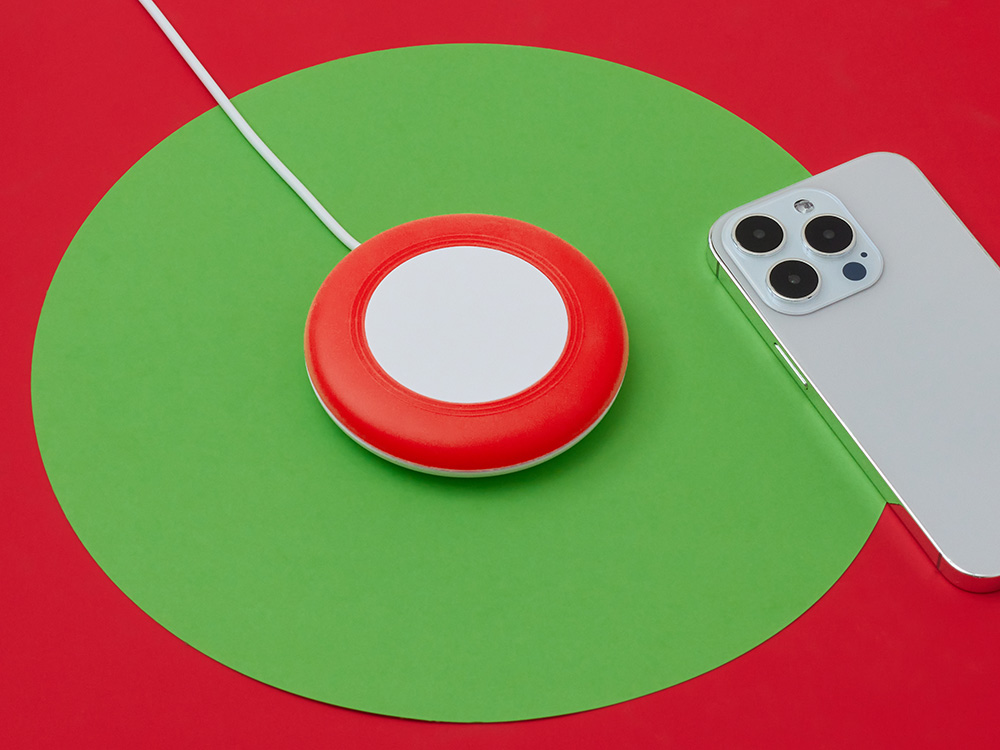 Беспроводное зарядное устройство Disc со встроенным кабелем 2 в 1 с логотипом  | Print Logo