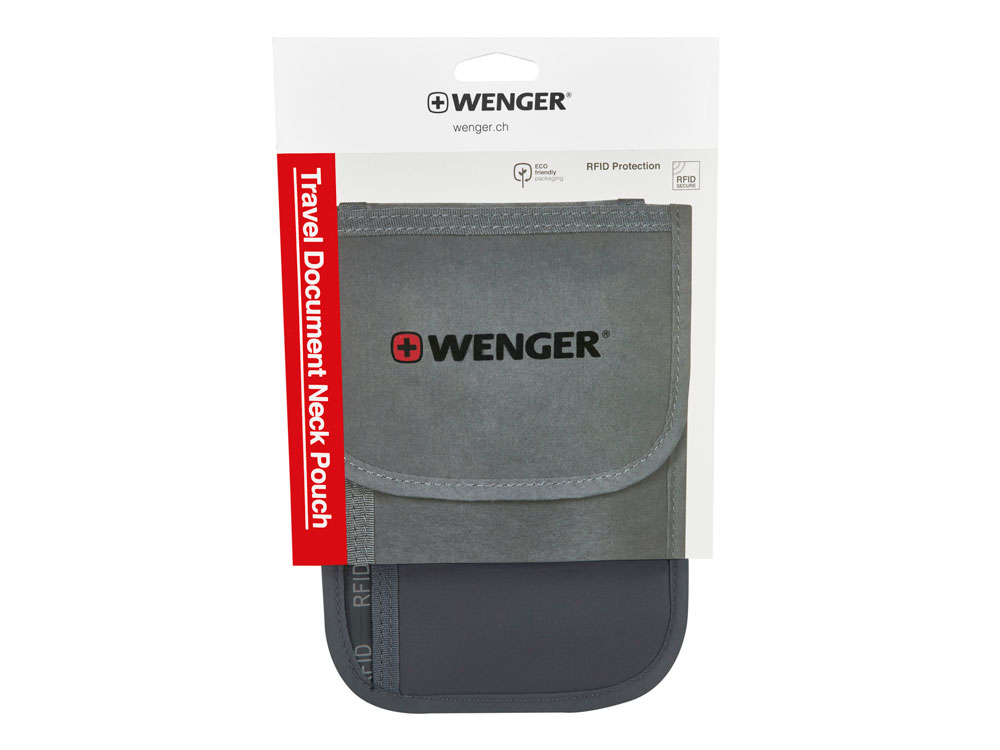 Чехол для документов WENGER на шею с системой защиты данных RFID, серый, полиэстер, 19 x 14 см