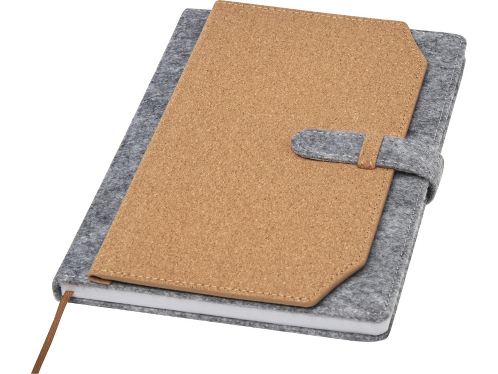 Блокнот A5 Viviana из переработанного фетра и пробкового дуба с логотипом  | Print Logo