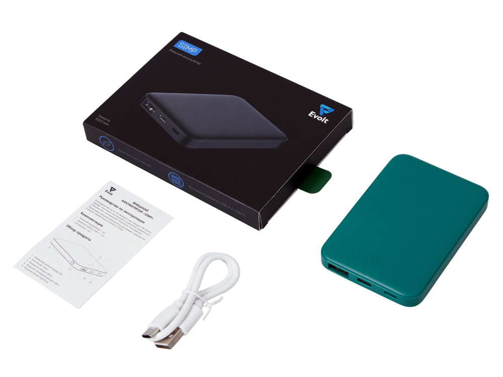 Внешний аккумулятор Simp, 5000 мАч, зеленый