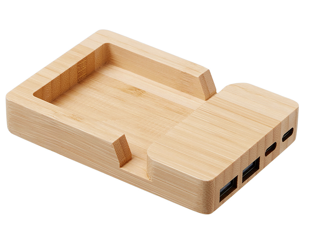 USB хаб Memo, 2*USB, 2*Type C, бамбук