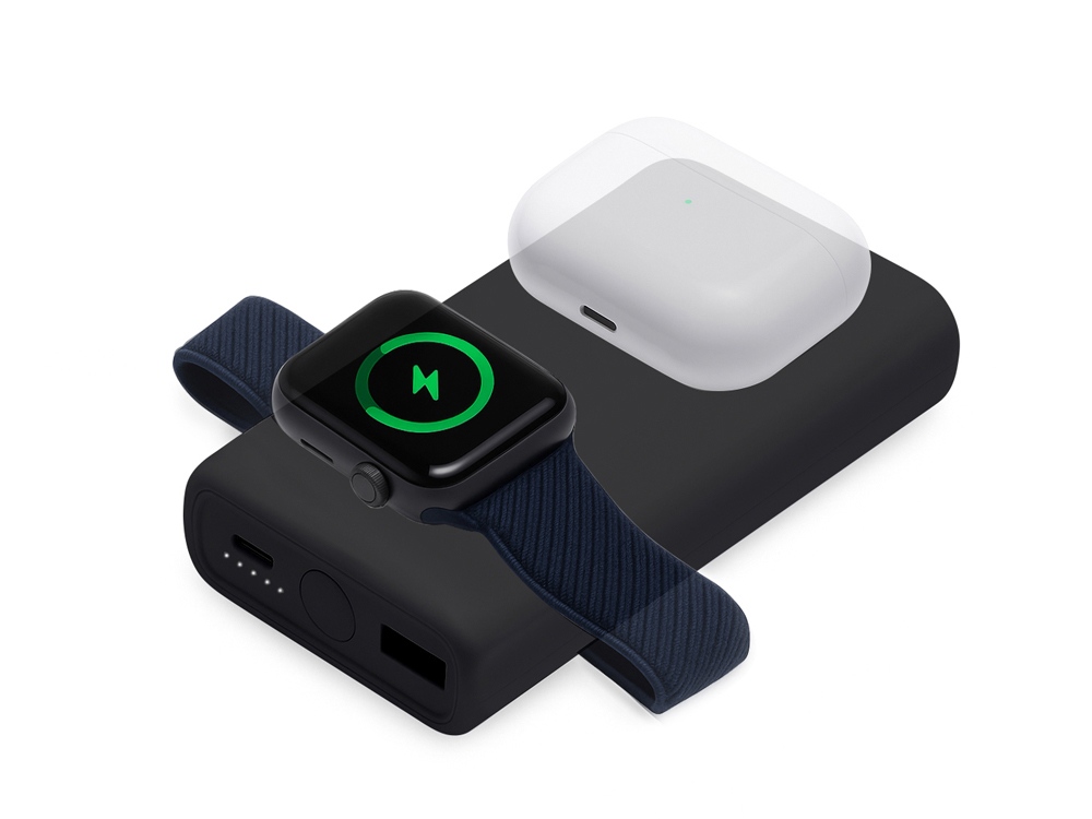 Внешний беспроводной аккумулятор 2-в-1 с функцией зарядки Apple Watch, QC/PD AtomIQ, 10000 мАч с логотипом Qjet | Print Logo