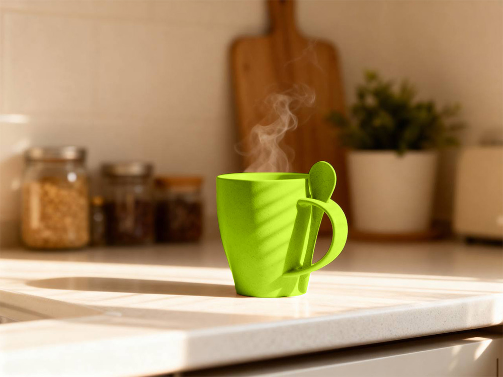 Пшеничная кружка Nina с ложкой, 300ml зеленое яблоко 375C