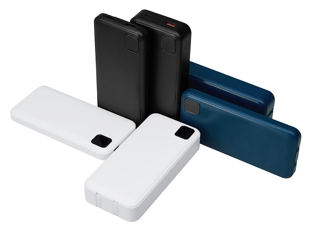 Внешний аккумулятор со встроенными кабелями Фрэйм Про, быстрая зарядка, 20000мач, белый