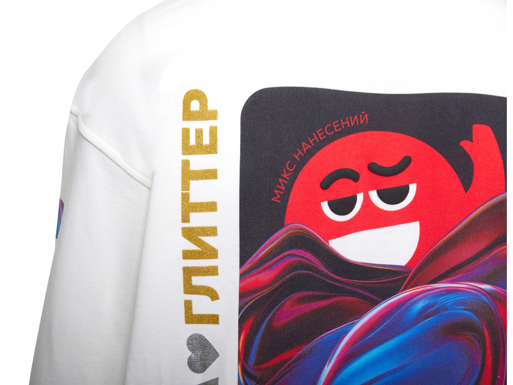 Худи оверсайз Alpha.01 унисекс, молочный, все виды нанесения на текстиле на одной толстовке