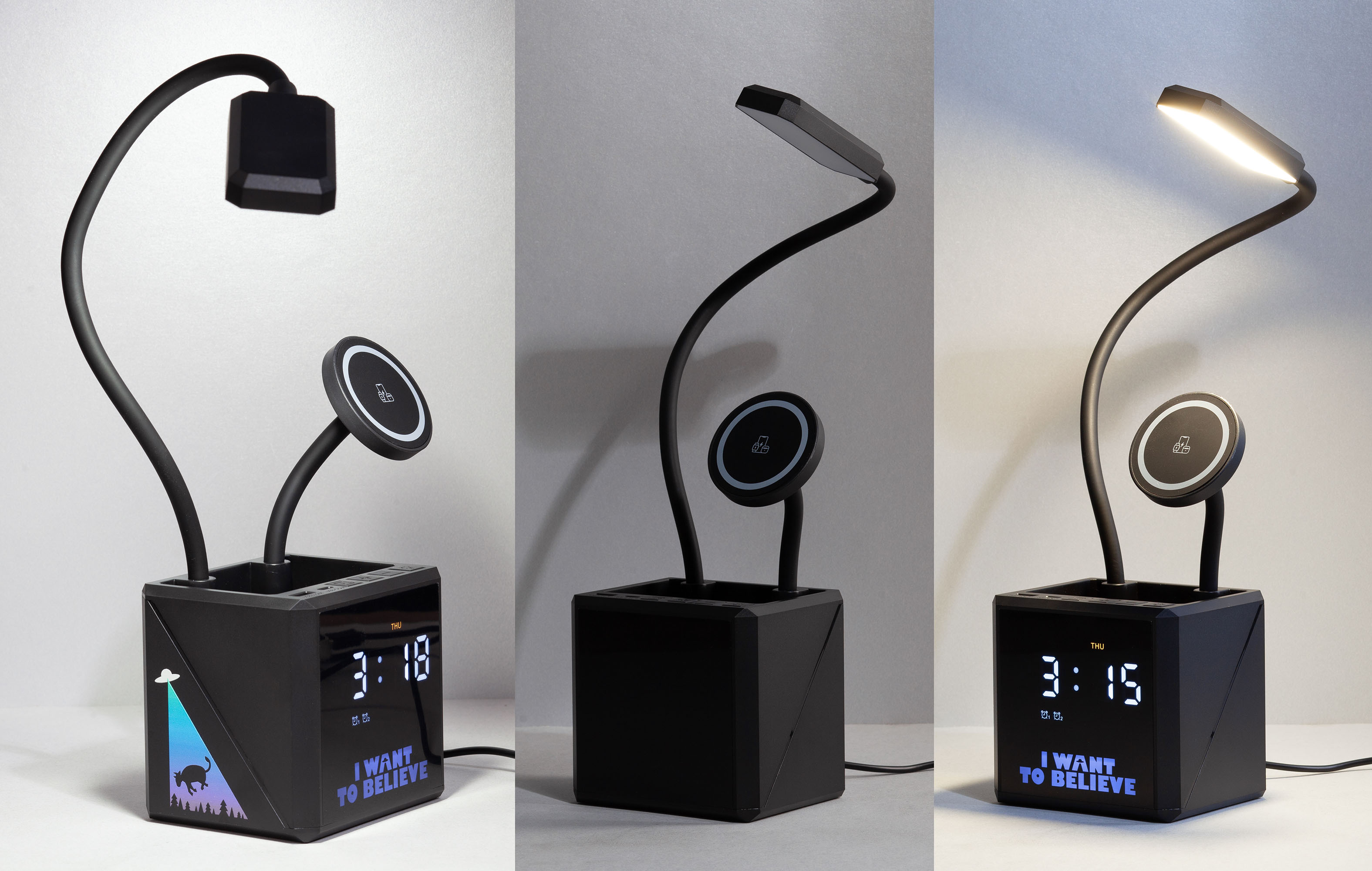 Лампа "Smart Flex" с беспроводным 3в1 (15W) ЗУ с MagSafe, часами, карандашницей и подсветкой логотипа, черный